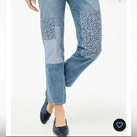 J Crew Jeans Slim Boyfriend Premium Denim Patch Floral Cropped NWT Size 26 - Picture 2 of 9